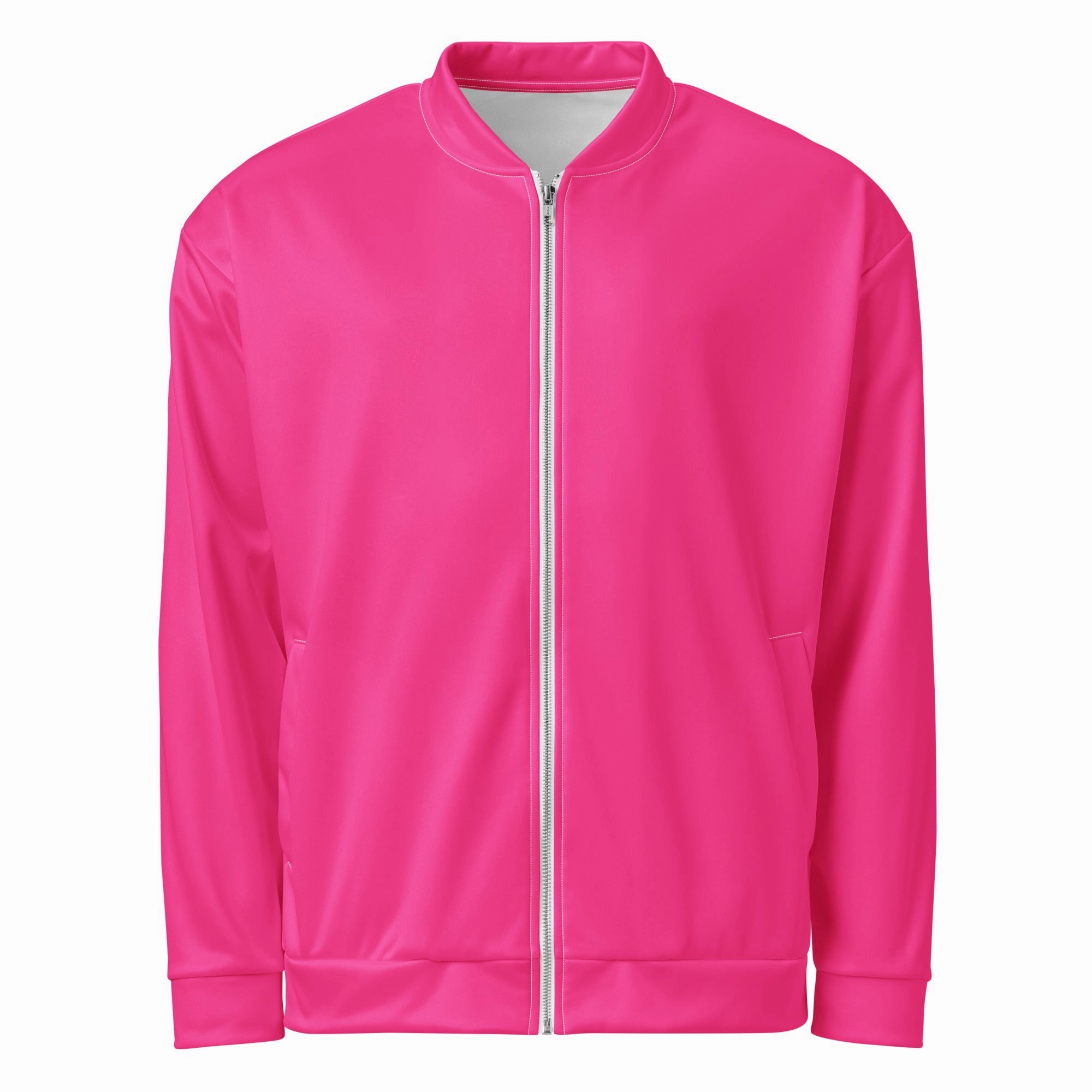 Neon Pink Fleece Lined Unisex Bomber Jacket