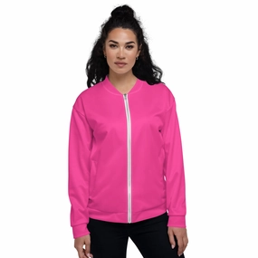 Neon Pink Fleece Lined Unisex Bomber Jacket