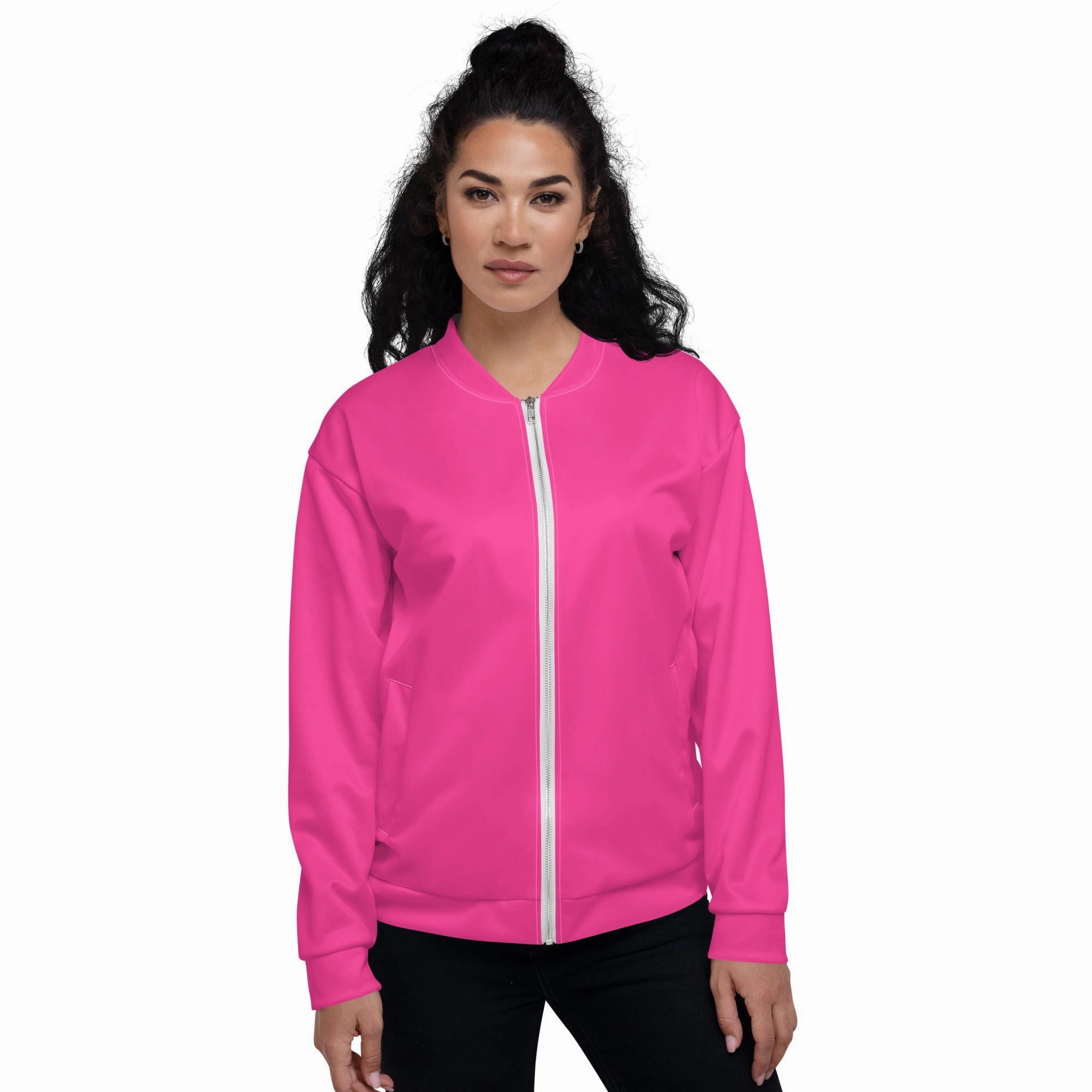 Neon Pink Fleece Lined Unisex Bomber Jacket