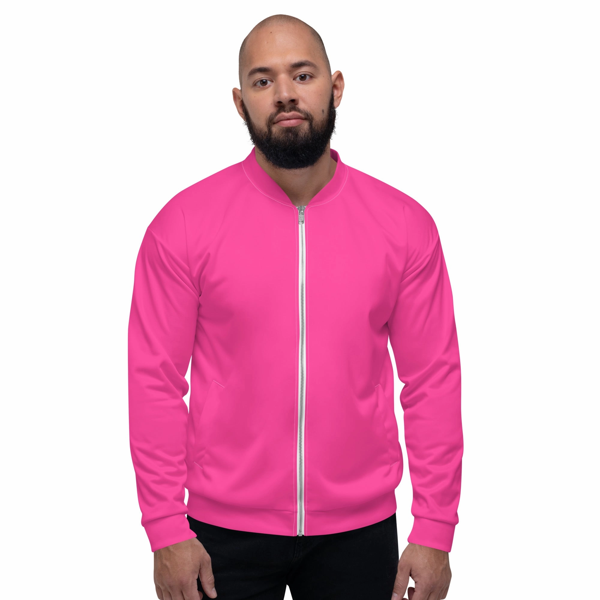 Neon Pink Fleece Lined Unisex Bomber Jacket