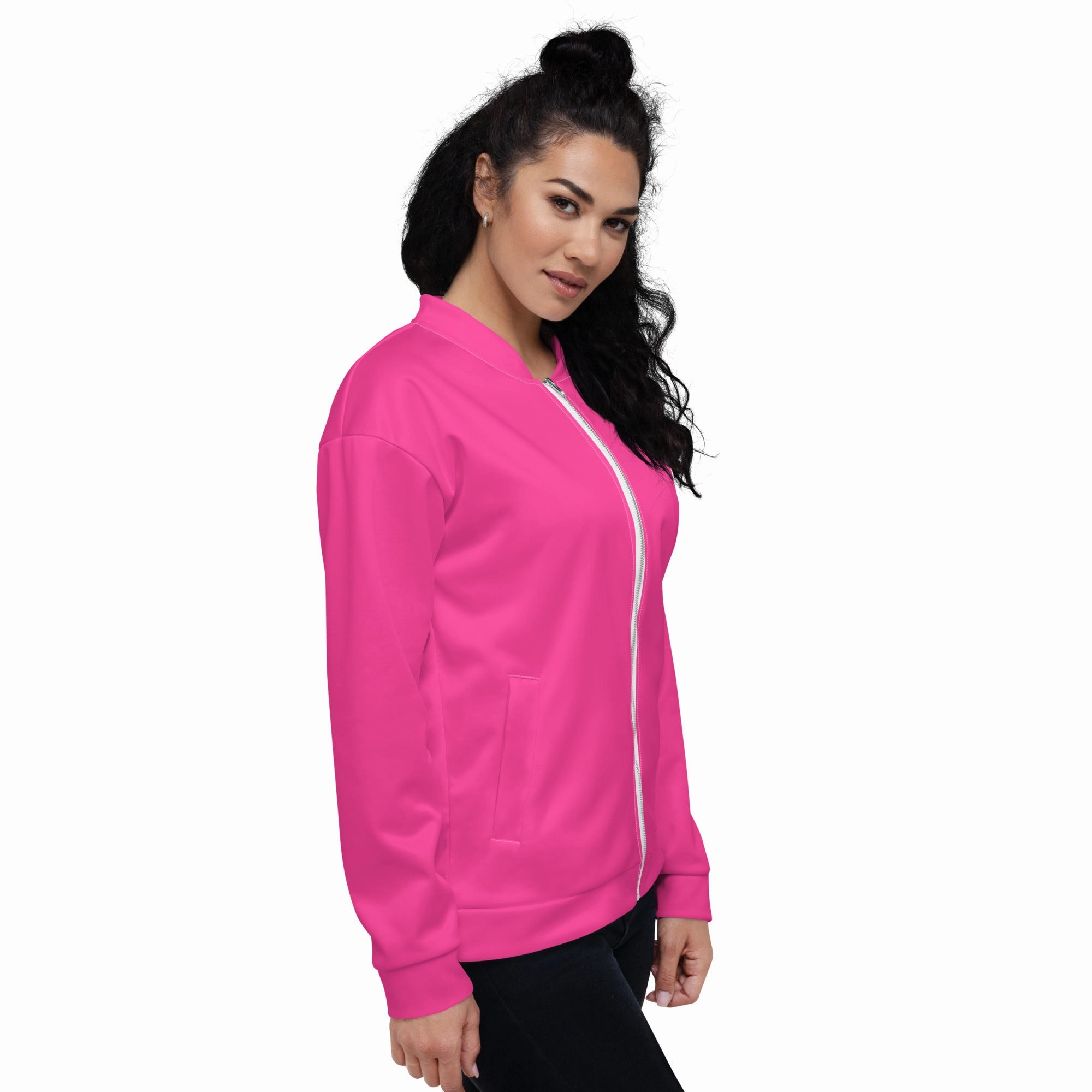 Neon Pink Fleece Lined Unisex Bomber Jacket