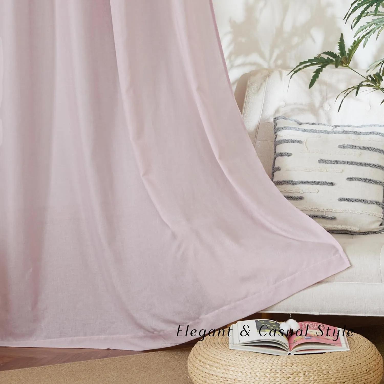 NICETOWN Blush Pink Linen Curtains for Kitchen, Thick Flax Small Window Treatments Semi Sheer Privacy Assured with Light Through for Cafe/Bathroom, W34 x L36, 2 Panels