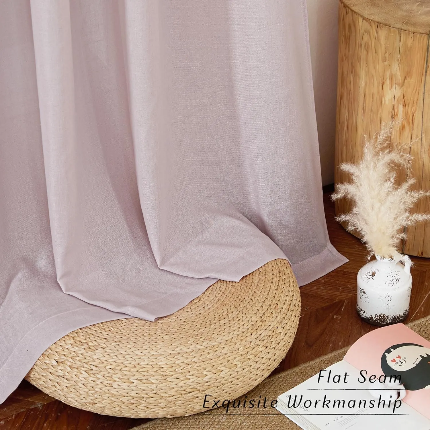 NICETOWN Blush Pink Linen Curtains for Kitchen, Thick Flax Small Window Treatments Semi Sheer Privacy Assured with Light Through for Cafe/Bathroom, W34 x L36, 2 Panels