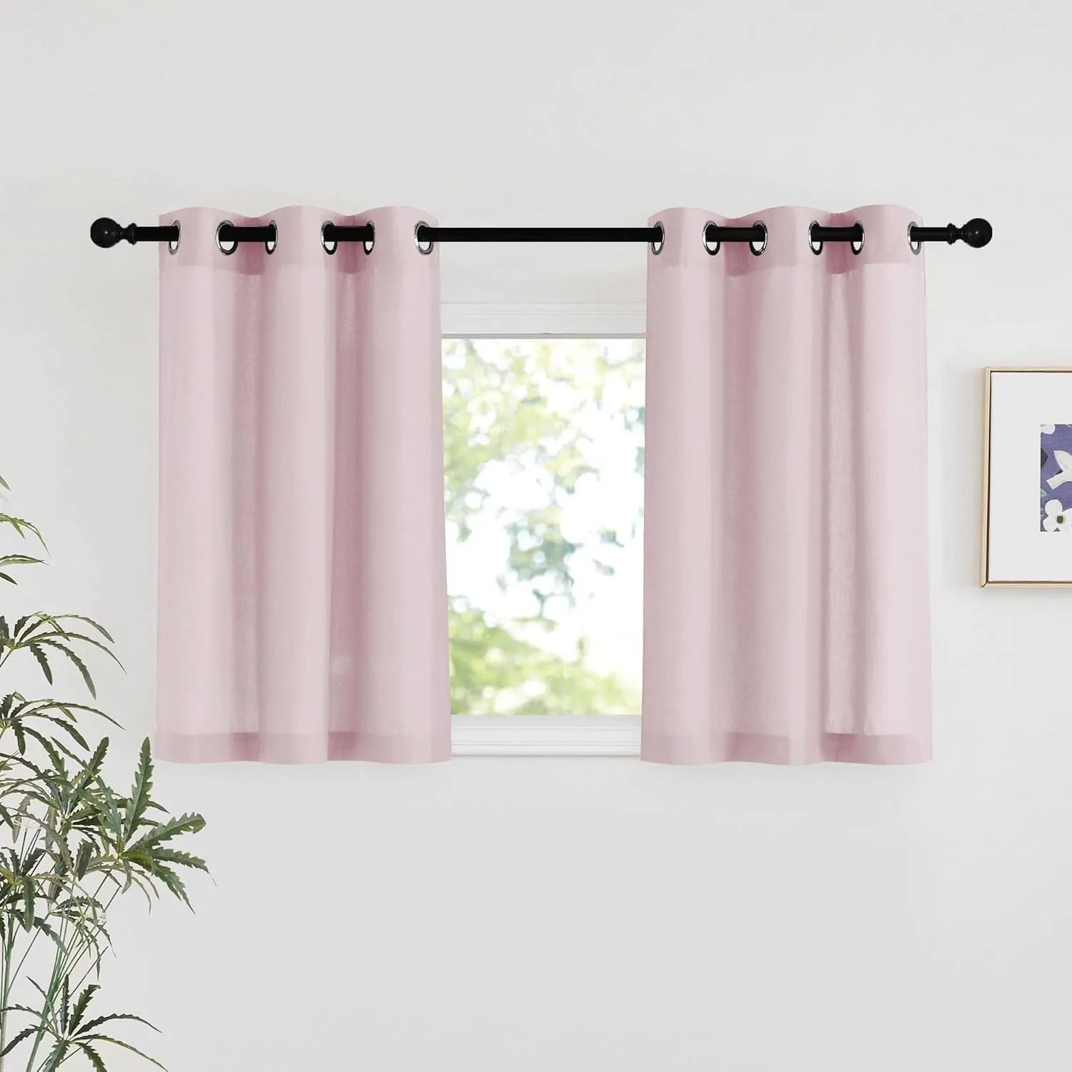NICETOWN Blush Pink Linen Curtains for Kitchen, Thick Flax Small Window Treatments Semi Sheer Privacy Assured with Light Through for Cafe/Bathroom, W34 x L36, 2 Panels