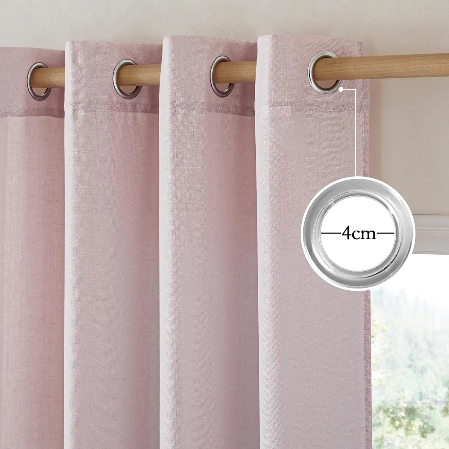 NICETOWN Blush Pink Linen Curtains for Kitchen, Thick Flax Small Window Treatments Semi Sheer Privacy Assured with Light Through for Cafe/Bathroom, W34 x L36, 2 Panels