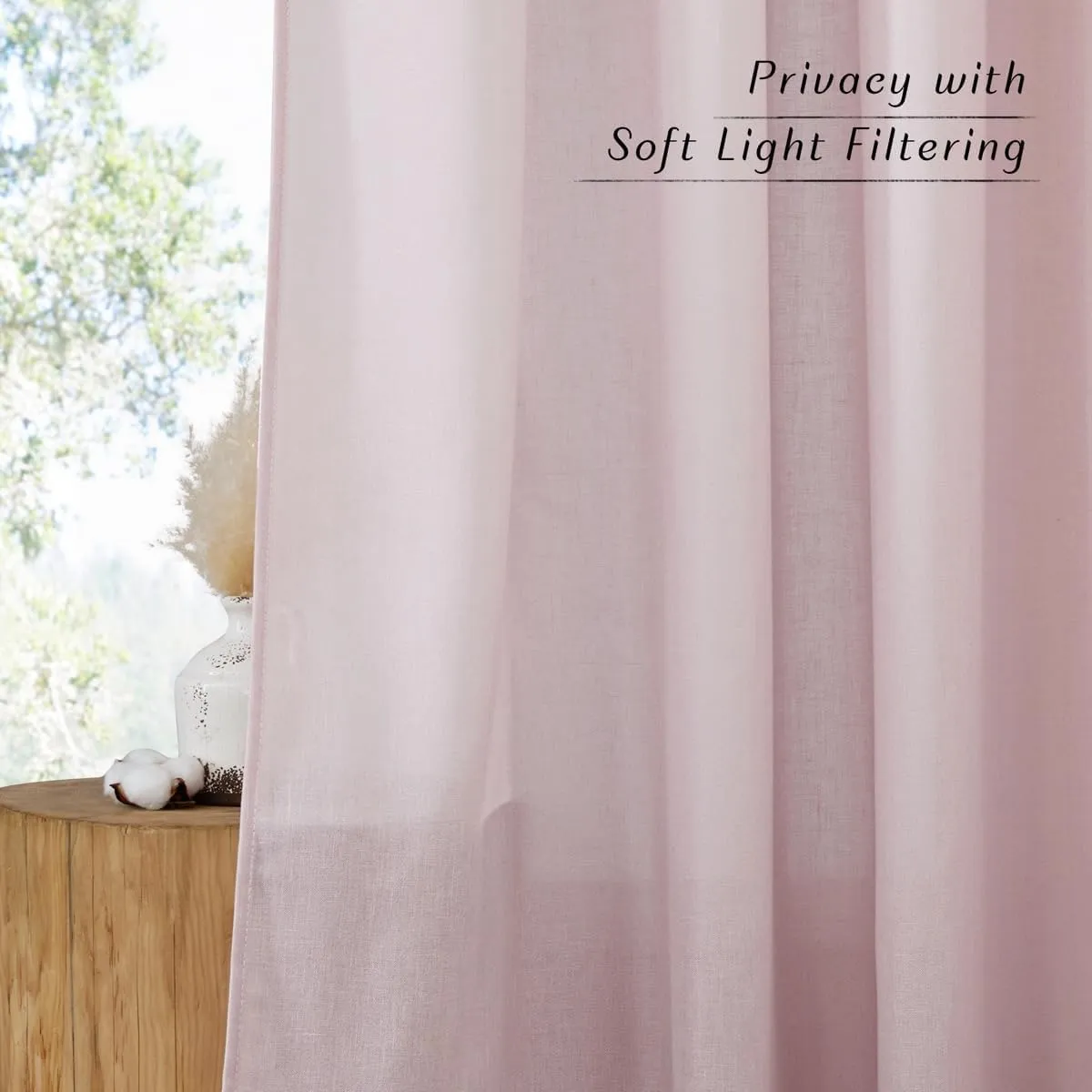 NICETOWN Blush Pink Linen Curtains for Kitchen, Thick Flax Small Window Treatments Semi Sheer Privacy Assured with Light Through for Cafe/Bathroom, W34 x L36, 2 Panels