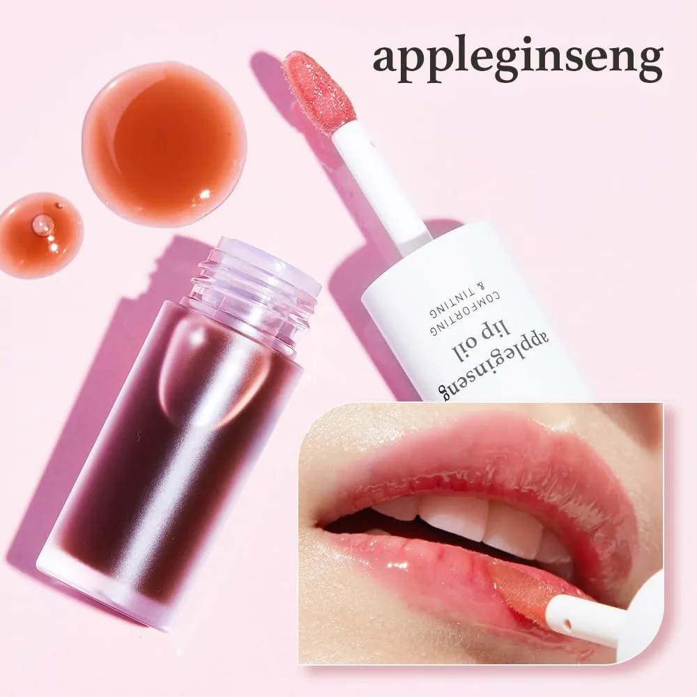 NOONI Korean Vegan Lip Oil - Appleginseng | Lip Stain, Gift, Long-Lasting, Moisturizing, Plumping, Revitalizing for Dry Lips, Waterproof, No Peel Off, Mother's Day, 0.12 Fl Oz