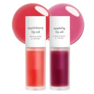 NOONI Korean Vegan Lip Oil Bundle - Appleberry&Applefig | Lip Stain, Gift, Long-Lasting, Moisturizing, Plumping, Revitalizing for Dry Lips