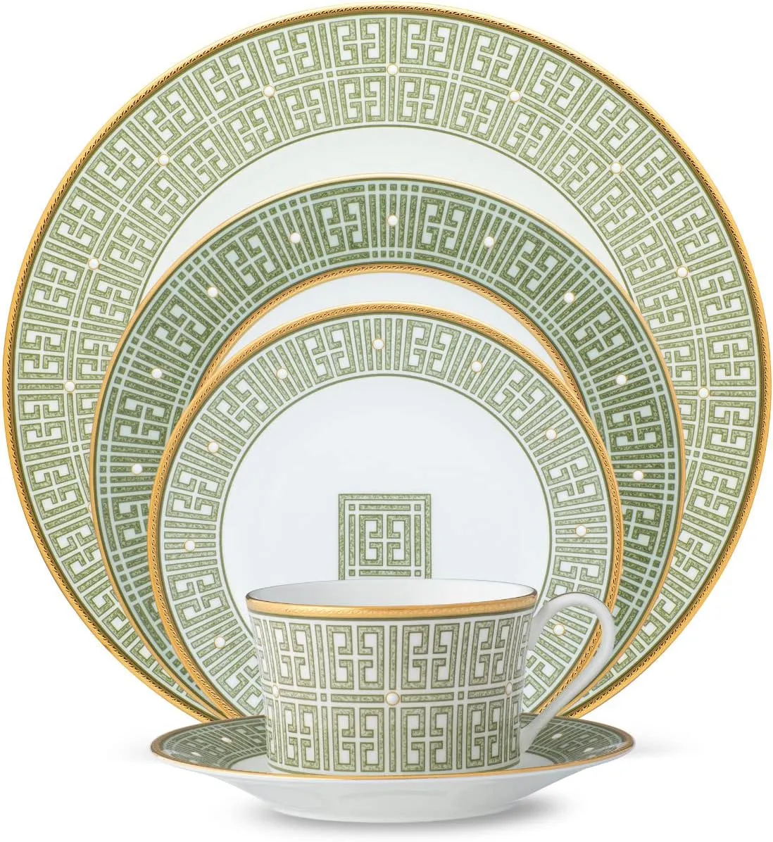 Noritake Infinity Green Gold 5-Piece Place Dinnerware Setting in Green/White