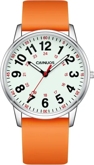 Nurse Watch for Medical Professionals, Students Women Men - Military Time Luminouse Easy Read Dial, 24 Hour with Second Hand, Colorful Silicone Band