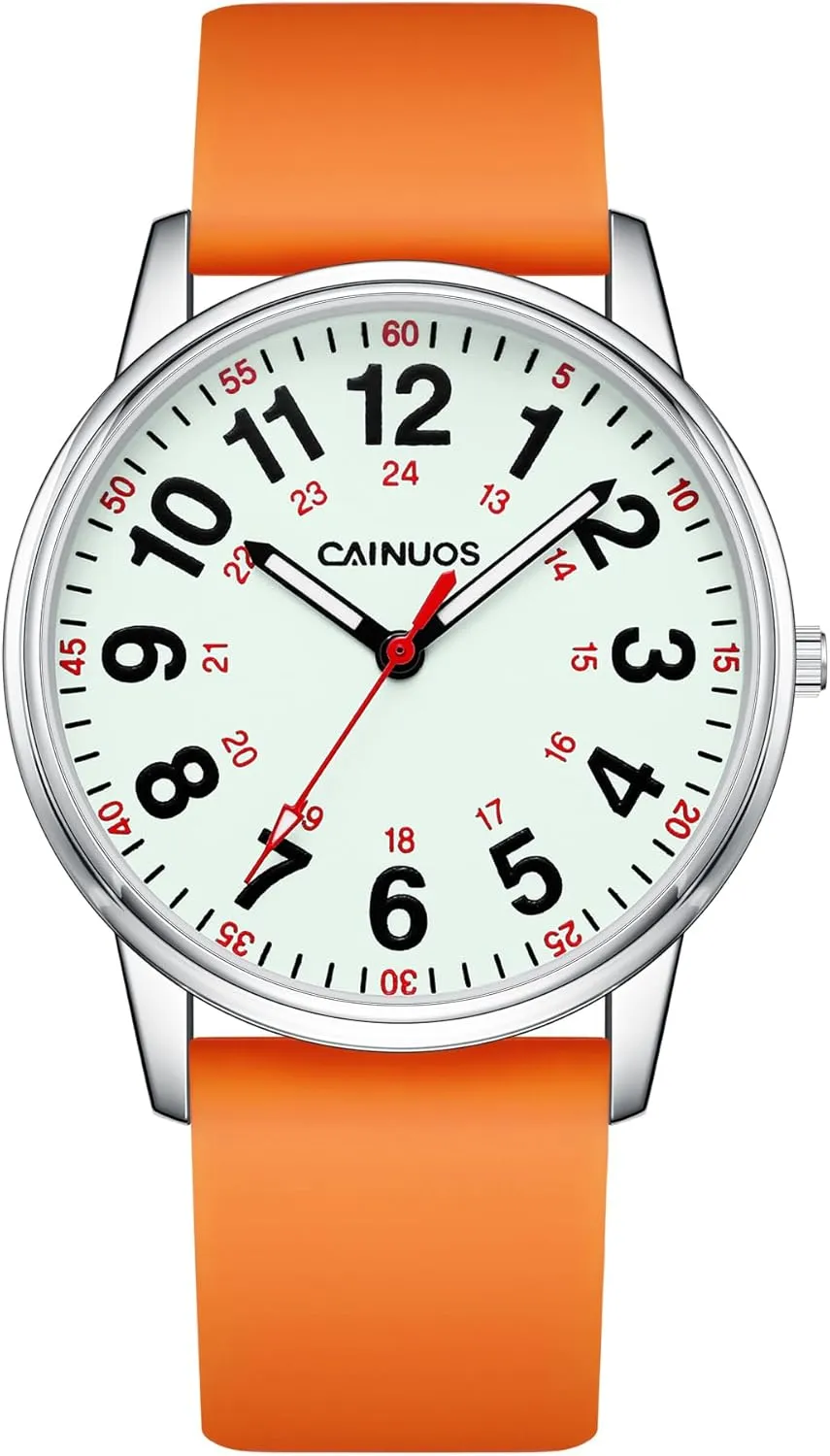 Nurse Watch for Medical Professionals, Students Women Men - Military Time Luminouse Easy Read Dial, 24 Hour with Second Hand, Colorful Silicone Band