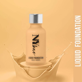 NY Bae Dewy Drops Liquid Foundation | Natural | Full Coverage | Smooth & Light | Easily Blendable | Wheatish Skin Tone | Warm Undertone - Macchiato 3 (30 ml)