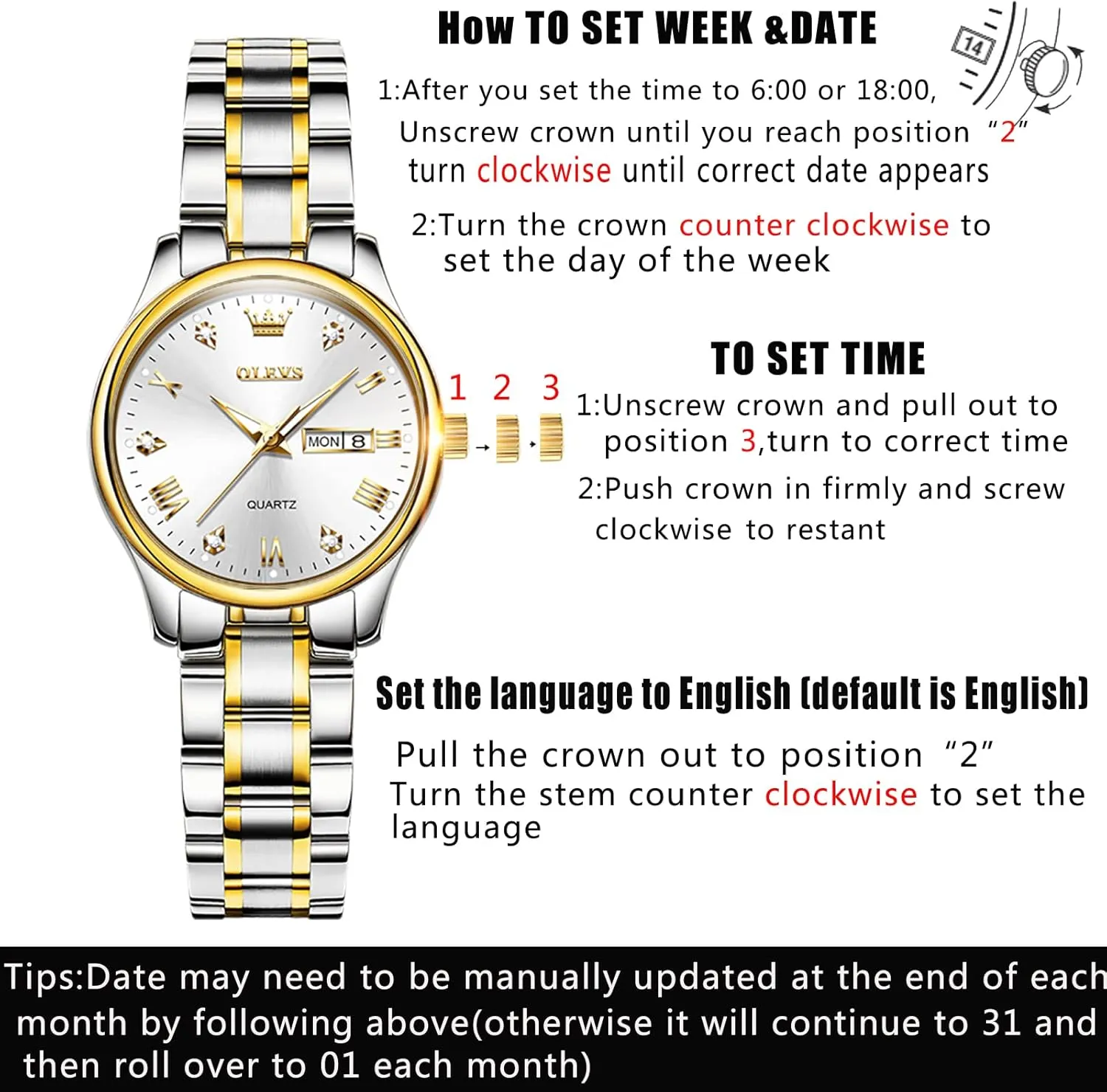 OLEVS Luxury Ladies Watches,Women's Watch with Day and Date,Female Watch for Small Wrist,Gold Stainless Steel Watches for Women,Easy Read Ladies Wrist Watches Waterproof（Adjustable Strap