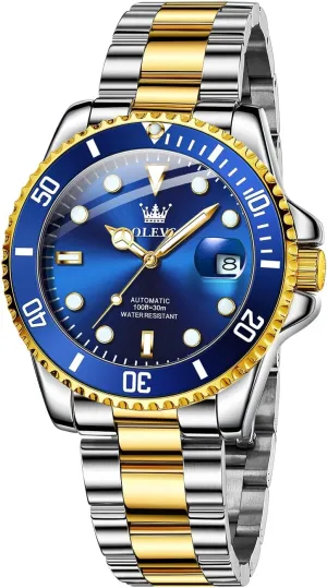 OLEVS Men's Watches Automatic, Luxury Gold and Silver Analog Tourbillon Watches for Men, Premium Rotatable Bezel Men's Dress Watches, Blue/Green/Black Dial