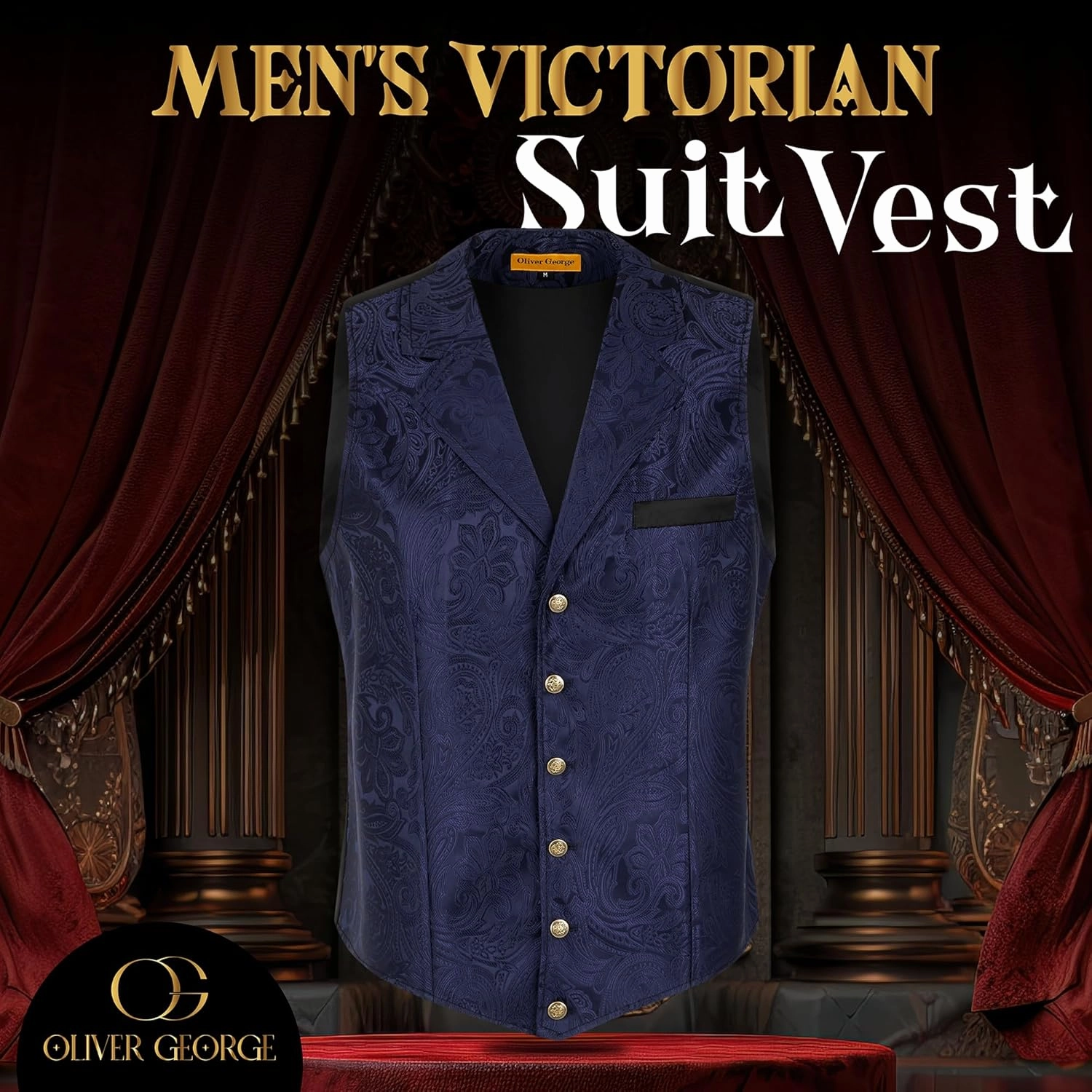 Oliver George Men’s Victorian Gothic Steampunk Vest Paisley Formal Waistcoat Tuxedo Suit Dress Vest For Men