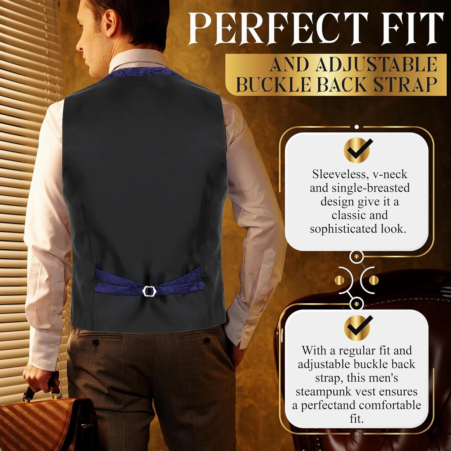 Oliver George Men’s Victorian Gothic Steampunk Vest Paisley Formal Waistcoat Tuxedo Suit Dress Vest For Men