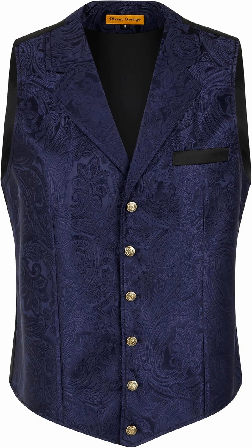 Oliver George Men’s Victorian Gothic Steampunk Vest Paisley Formal Waistcoat Tuxedo Suit Dress Vest For Men