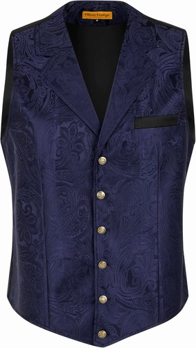Oliver George Men’s Victorian Gothic Steampunk Vest Paisley Formal Waistcoat Tuxedo Suit Dress Vest For Men