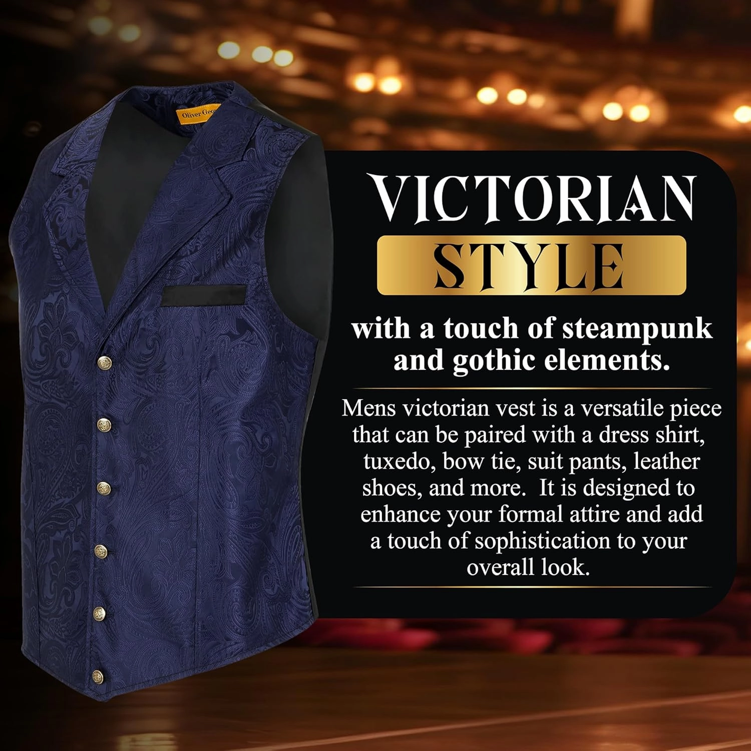 Oliver George Men’s Victorian Gothic Steampunk Vest Paisley Formal Waistcoat Tuxedo Suit Dress Vest For Men