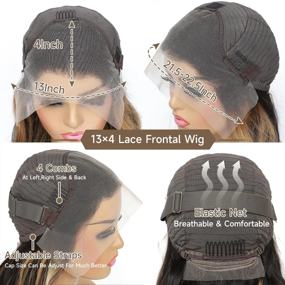 Ombre Lace Front Wig Human Hair Pre Plucked 13x4 Highlight Body Wave Lace Front Wigs Human Hair Hd Lace Frontal 1B/27 Colored Glueless Wigs Human Hair 180% Density 22 Inch