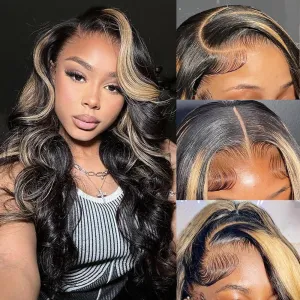 Ombre Lace Front Wig Human Hair Pre Plucked 13x4 Highlight Body Wave Lace Front Wigs Human Hair Hd Lace Frontal 1B/27 Colored Glueless Wigs Human Hair 180% Density 22 Inch