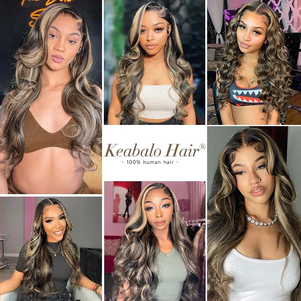 Ombre Lace Front Wig Human Hair Pre Plucked 13x4 Highlight Body Wave Lace Front Wigs Human Hair Hd Lace Frontal 1B/27 Colored Glueless Wigs Human Hair 180% Density 22 Inch