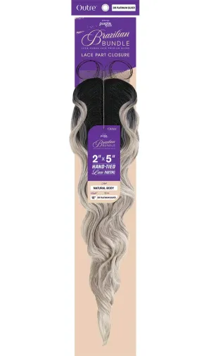 Outre PURPLE PACK Brazilian Bundle Hand-Tied Lace Part Closure 18 Inch Wave 100% Human Hair Premium Blend flawless finish - 2X5 CLOSURE NATURAL BODY 18 (JBLK)