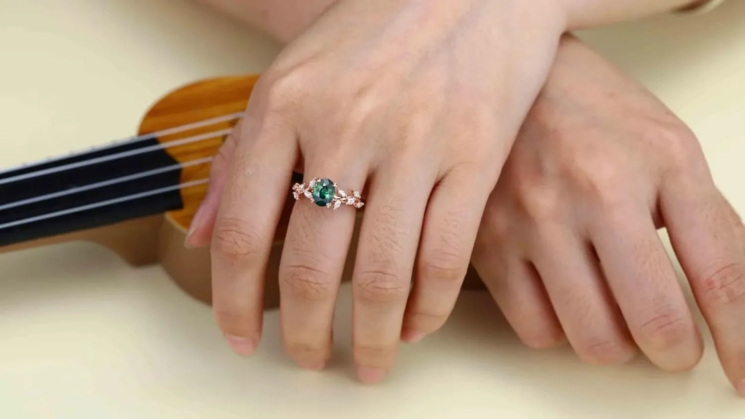 Oval Cut Floral Sapphire/Moss Agate/Amethyst Engagement Ring Center 1 CT Gemstone with Moissanite Branch Cluster Ring in 925 Sterling Silver 10K 14K 18K Gold