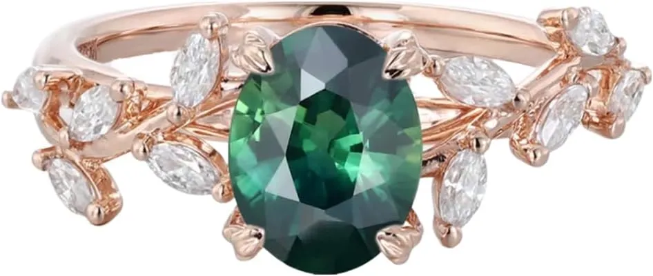 Oval Cut Floral Sapphire/Moss Agate/Amethyst Engagement Ring Center 1 CT Gemstone with Moissanite Branch Cluster Ring in 925 Sterling Silver 10K 14K 18K Gold