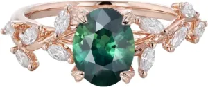 Oval Cut Floral Sapphire/Moss Agate/Amethyst Engagement Ring Center 1 CT Gemstone with Moissanite Branch Cluster Ring in 925 Sterling Silver 10K 14K 18K Gold