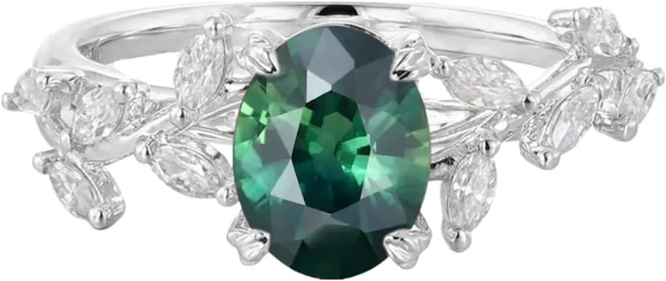 Oval Cut Floral Sapphire/Moss Agate/Amethyst Engagement Ring Center 1 CT Gemstone with Moissanite Branch Cluster Ring in 925 Sterling Silver 10K 14K 18K Gold