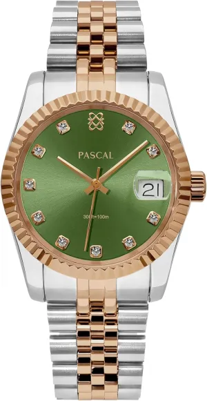PASCAL Timeless Classic Diamond Stainless Steel Watch for Men and Women, Swiss Quartz Movement, Luxury Silver & Rose Gold Wrist Watch, Sapphire Crystal 10ATM Waterproof, 31mm / 36mm