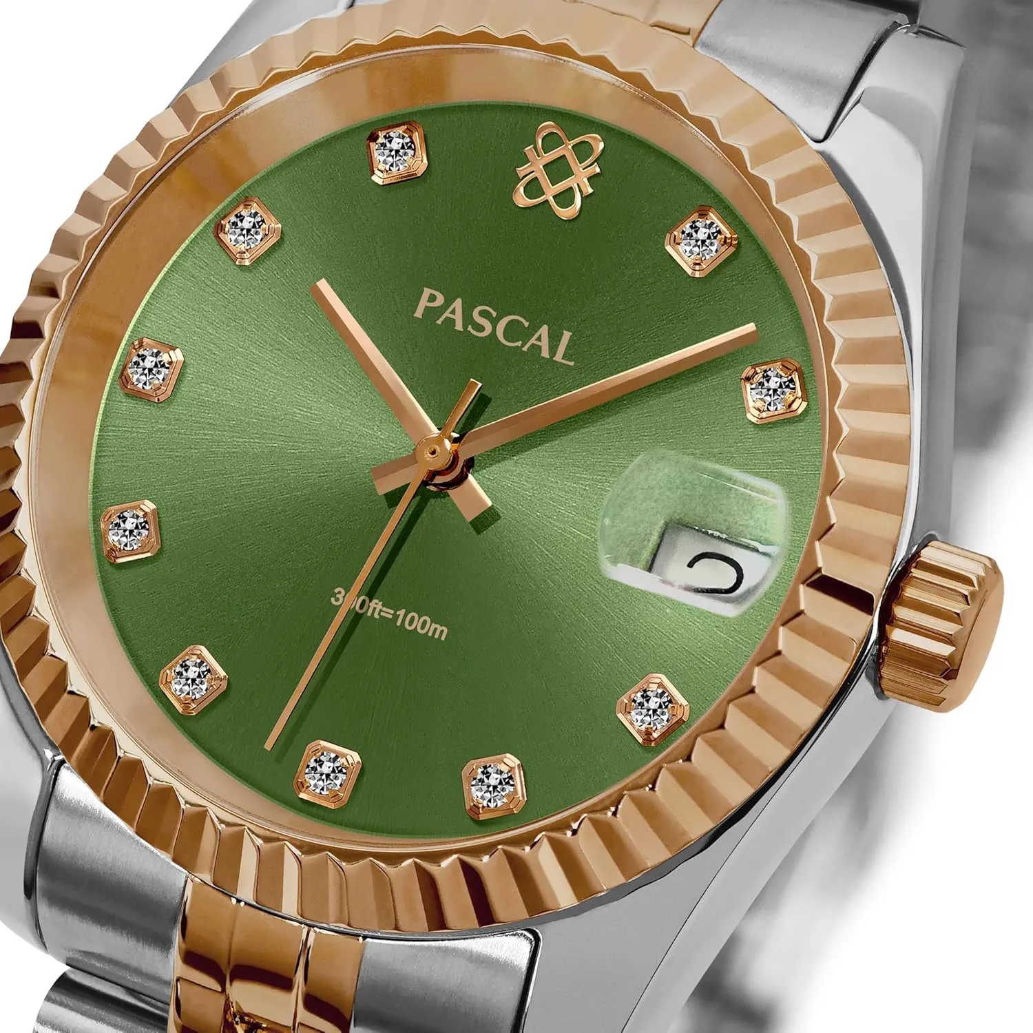 PASCAL Timeless Classic Diamond Stainless Steel Watch for Men and Women, Swiss Quartz Movement, Luxury Silver & Rose Gold Wrist Watch, Sapphire Crystal 10ATM Waterproof, 31mm / 36mm
