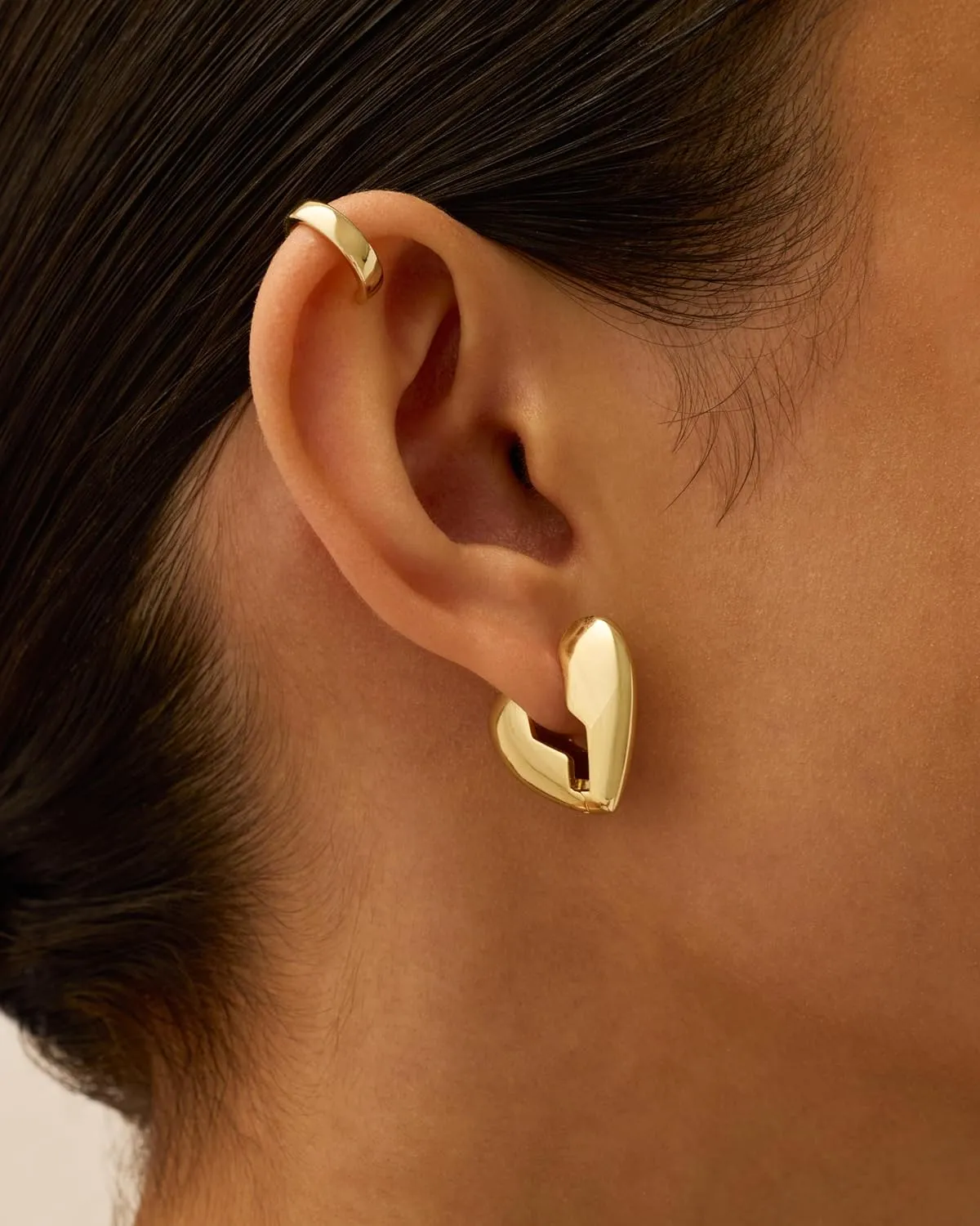 PAVOI 14K Gold Plated Bold Chunky Dupe Heart Hoop Earrings for Women | Gold Earring Pair