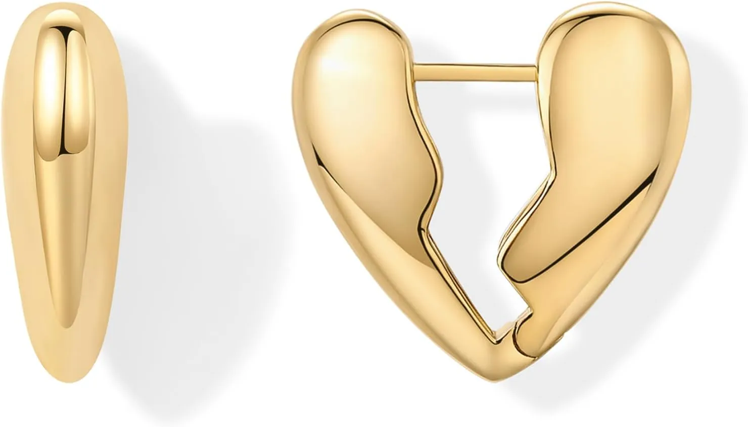 PAVOI 14K Gold Plated Bold Chunky Dupe Heart Hoop Earrings for Women | Gold Earring Pair
