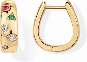 PAVOI 14K Gold Plated 925 Sterling Silver Posts Chunky Huggie Earrings for Women | Multi-Colored Cubic Zirconia Statement Hoop Earrings