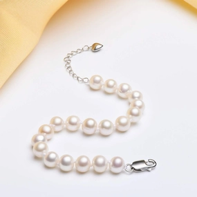 Pearl Bracelets for Women 925 Sterling Silver 6-7mm 7-8mm 8-9mm Round White Freshwater Cultured Pearls Bracelet Gifts for Her