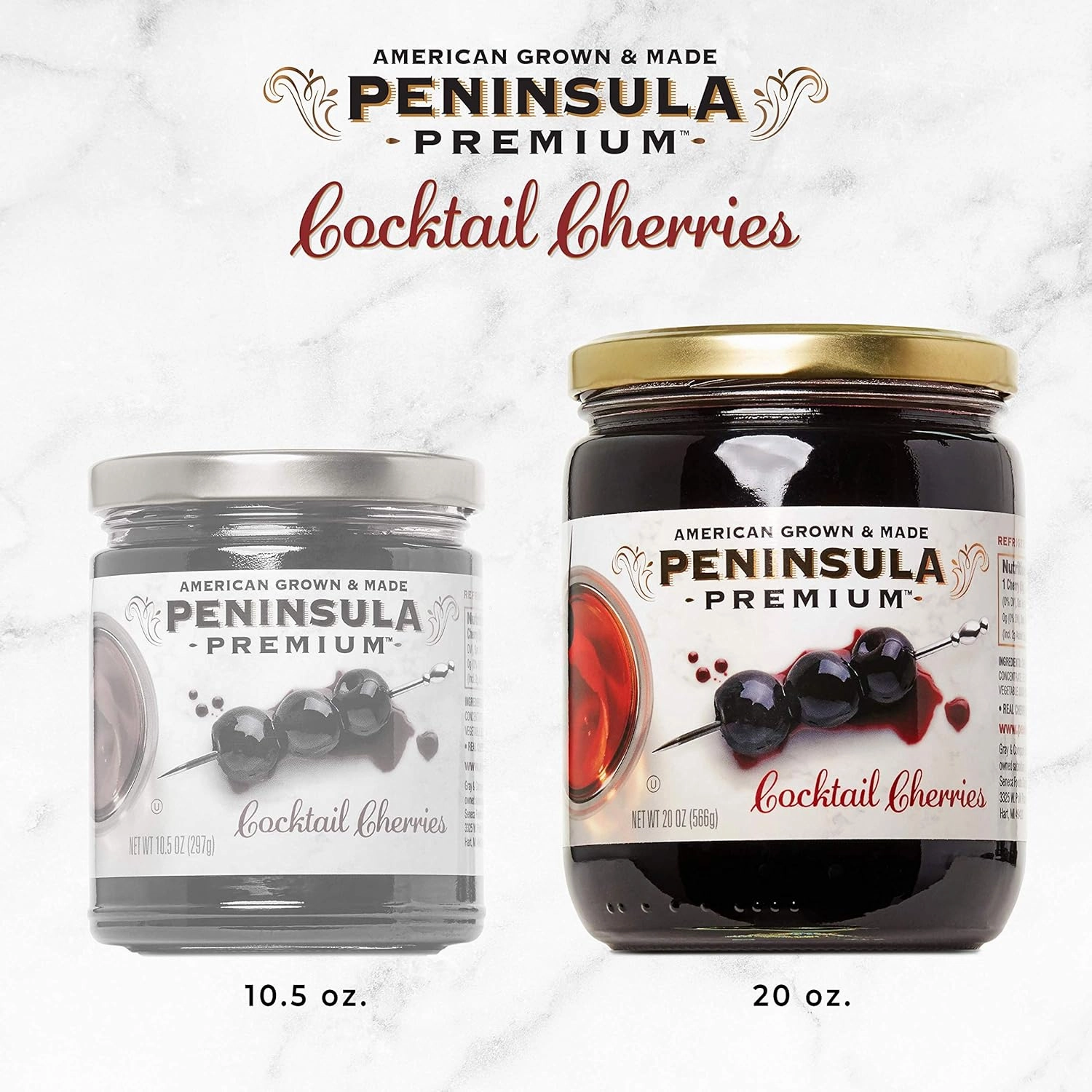 Peninsula Premium Cocktail Cherries | Award Winning | Deep Burgundy-Red | Silky Smooth, Rich Syrup | Luxe Fruit Forward, Sweet-Tart Flavor | Gourmet | American Grown & Made | 20 Oz