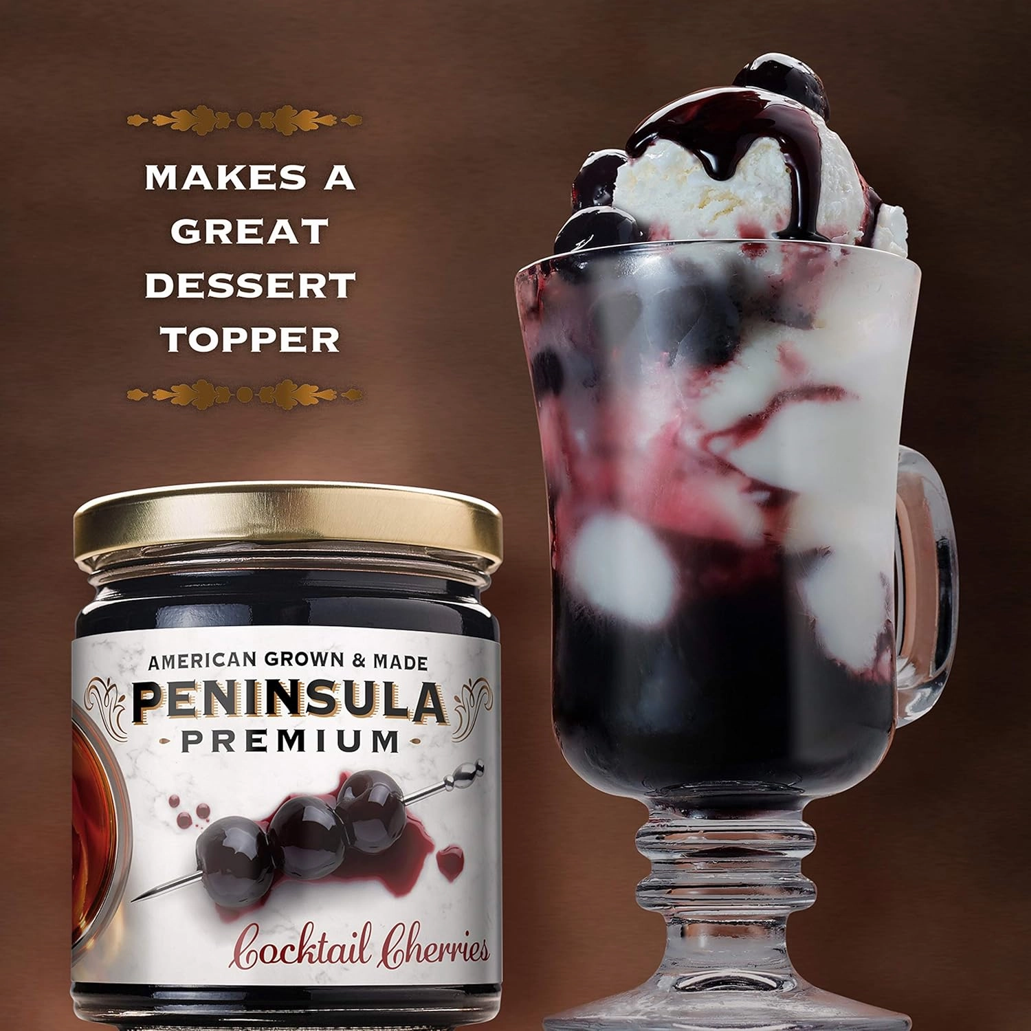 Peninsula Premium Cocktail Cherries | Award Winning | Deep Burgundy-Red | Silky Smooth, Rich Syrup | Luxe Fruit Forward, Sweet-Tart Flavor | Gourmet | American Grown & Made | 20 Oz