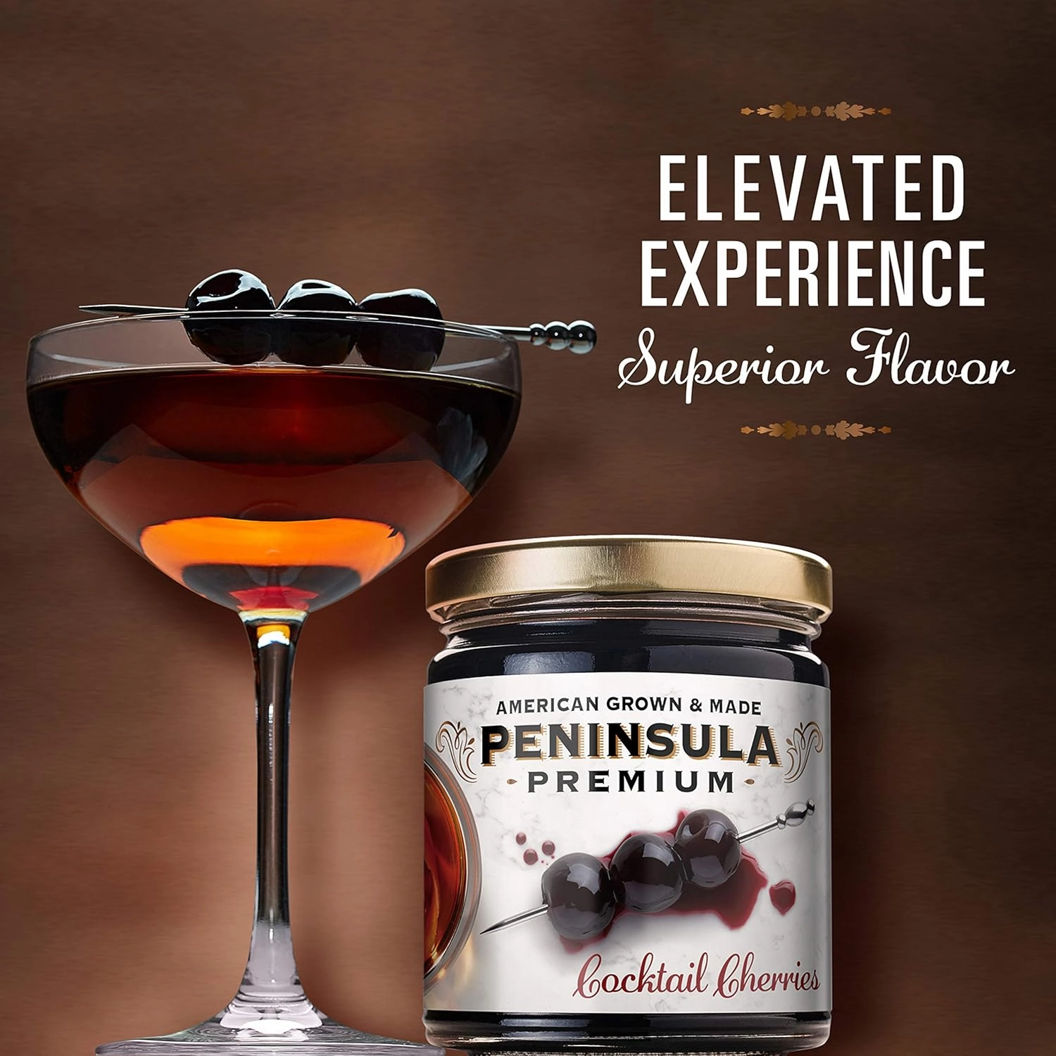 Peninsula Premium Cocktail Cherries | Award Winning | Deep Burgundy-Red | Silky Smooth, Rich Syrup | Luxe Fruit Forward, Sweet-Tart Flavor | Gourmet | American Grown & Made | 20 Oz