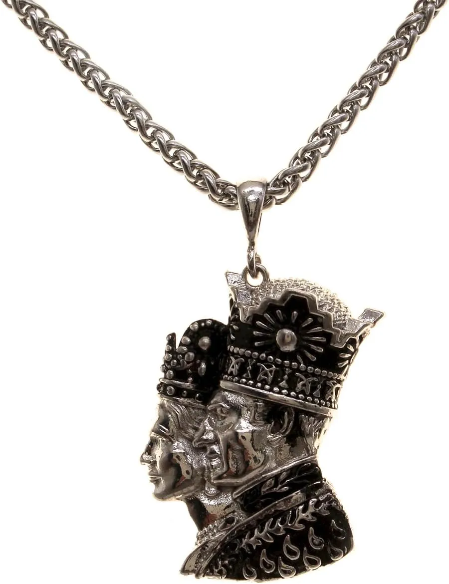 Persian Pahlavi King and Queen Shah Farah Pendant Necklace Chain Vintage Style