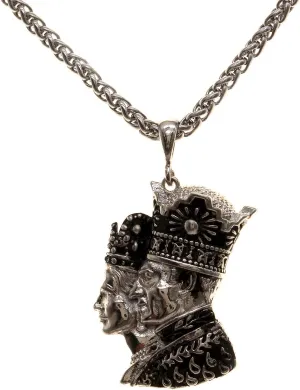 Persian Pahlavi King and Queen Shah Farah Pendant Necklace Chain Vintage Style