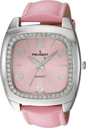 Peugeot Women's Crystal Bezel Boyfriend Size Watch, Easy to Read Dial with Colorful Leather Strap