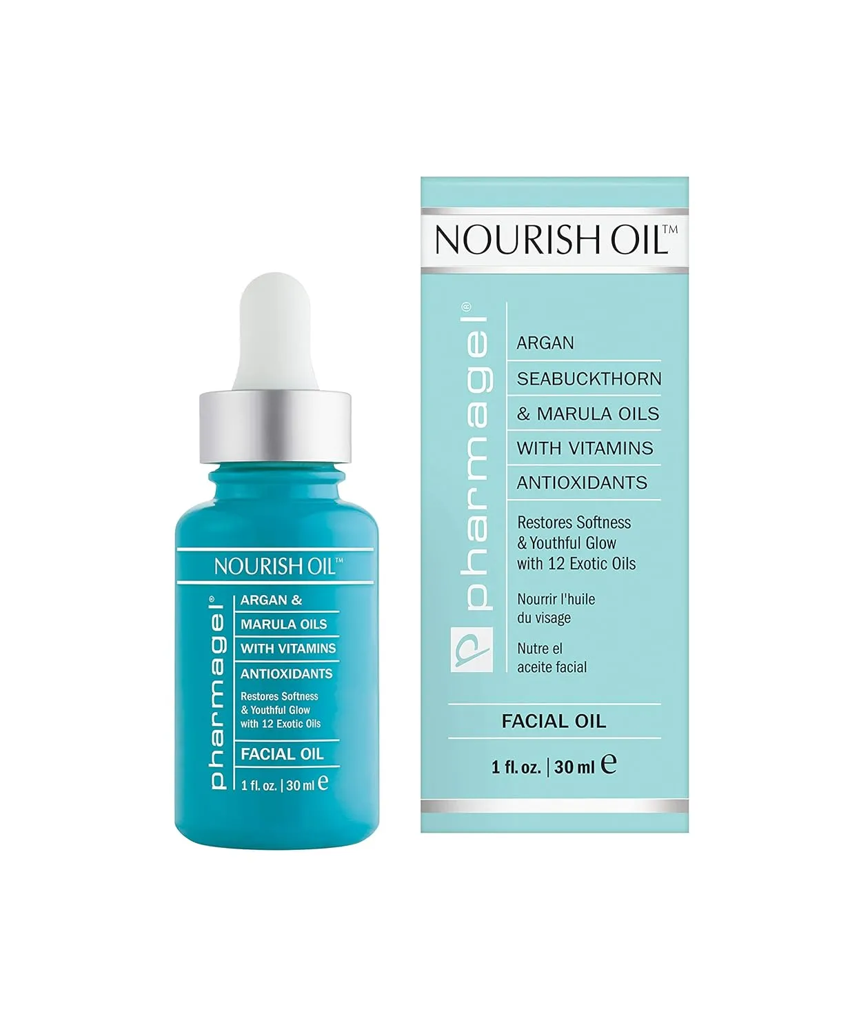 Pharmagel Nourish Facial Oil | Anti Aging Face Oil with 12 Exotic Oils including Avocado and Rosemary Seed | Dry Skin Relief | 1.0 fl. oz.