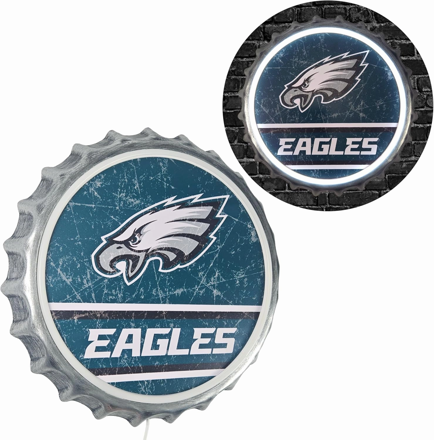 Philadelphia Eagles LED Metal Distressed Bottlecap Light Up Wall Sign – Limited Edition FOCO Eagles Sign – Show Your NFL Team Spirit with Officially Licensed Philly Football Fan Gear