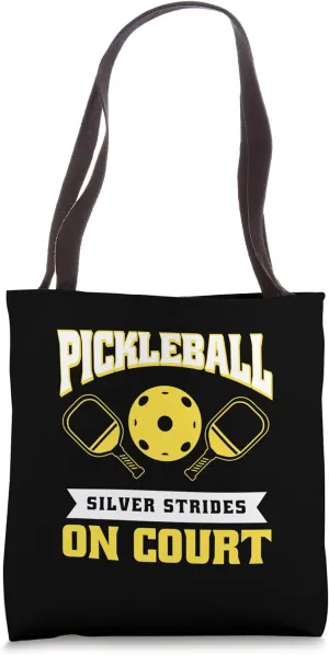 Pickleball Silver Strides On Court Funny Retro Sports Tote Bag