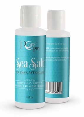 Piercing Solution - Healing Sea Salts Tea Tree AfterCare 4oz, Gentle Effective Natural, Soothing, Safely Clean, Soothe, Heal New, Existing Piercings, Stretched Piercings Aftercare Solution
