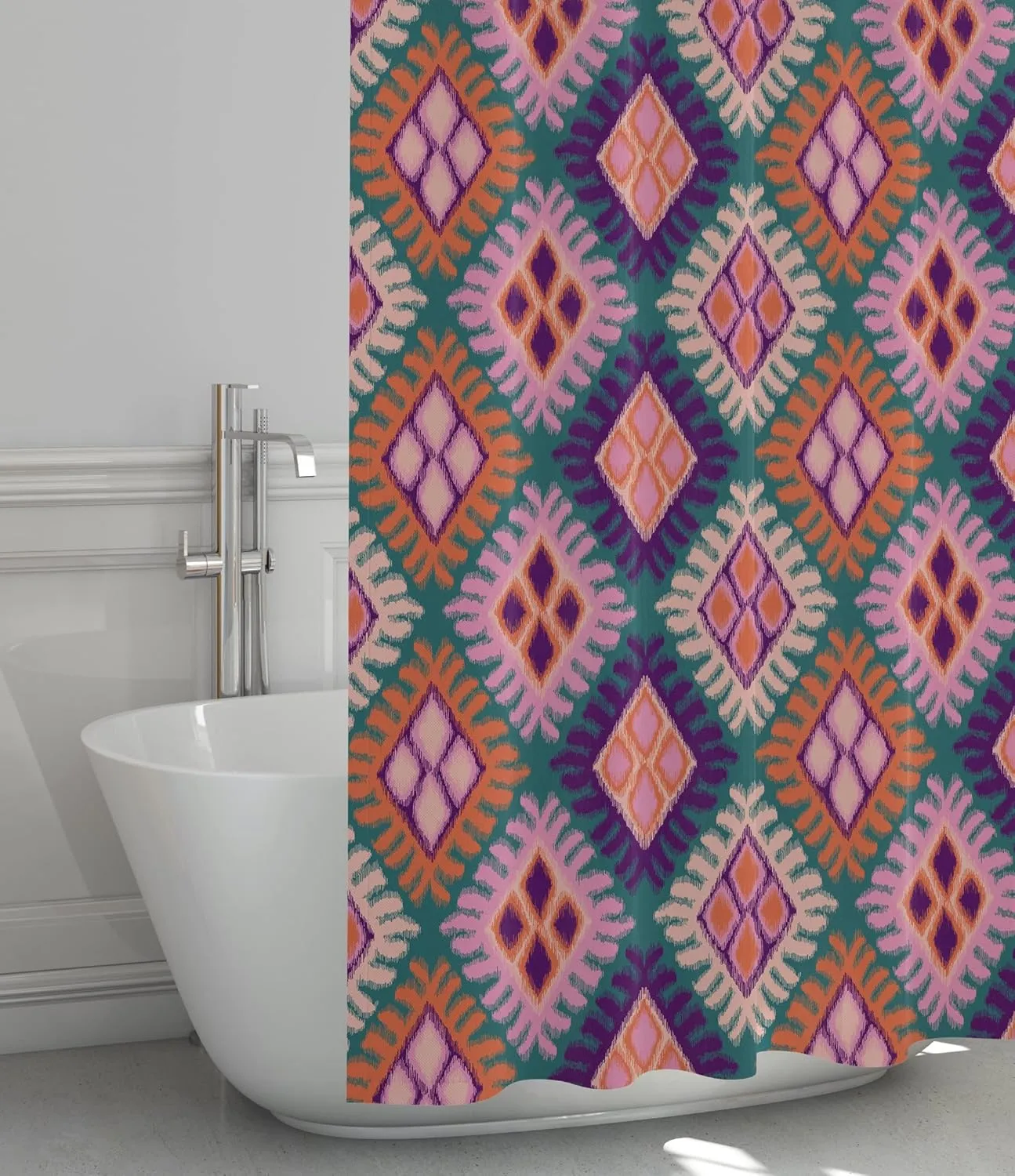 Pink Ikat Print Shower Curtain, Bathroom Decor, Boho Colorful Modern Fabric Shower Curtain 72x72 Inches (Ikat)