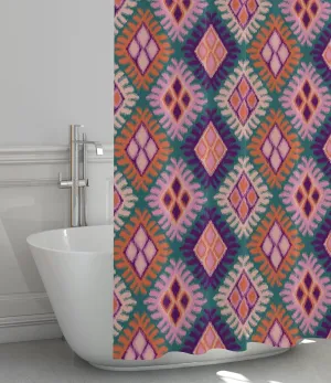Pink Ikat Print Shower Curtain, Bathroom Decor, Boho Colorful Modern Fabric Shower Curtain 72x72 Inches (Ikat)