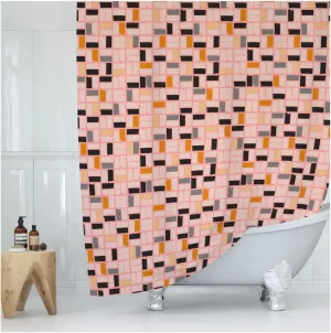 Pink Mid Mod Shower Curtain, Square Abstract Pattern Shower Curtain, Cool Colorful Modern Fabric Shower Curtain 72x72 Inches (MidMod)